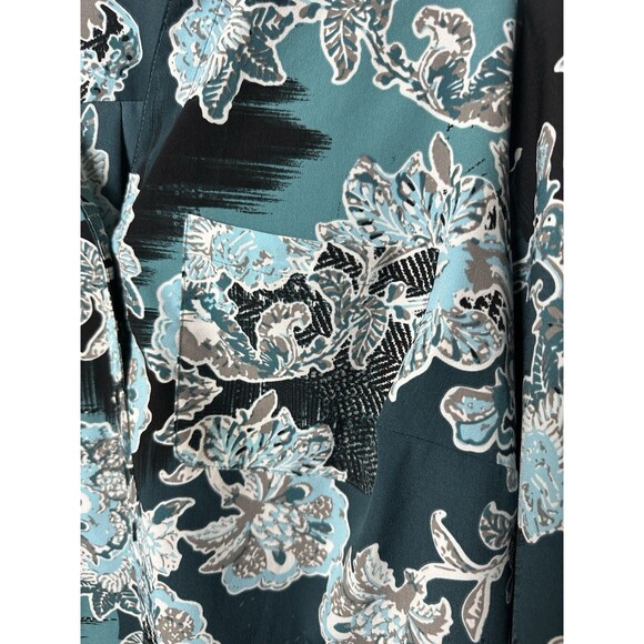 Charter Club Blouse Plus Size 2X Blue Floral Button Roll Tab Sleeve Abstract - Picture 2 of 15